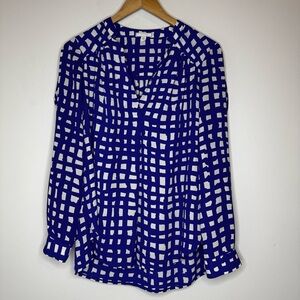 Pleione Blue and White Square Pattern Top Size XS